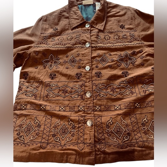 White Stag Floral Embroidery Lightweight Jacket Brown Size Medium - Picture 9 of 9